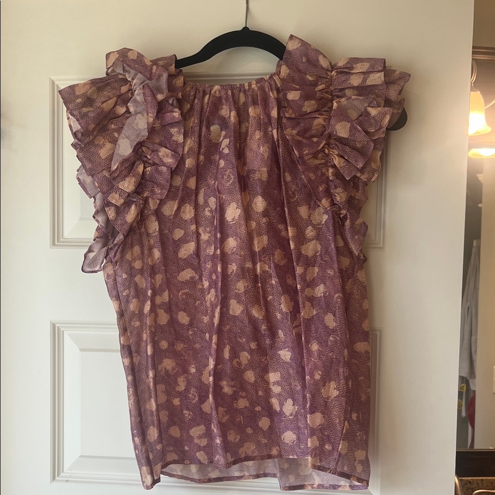 Ulla Johnson Lilac and Beige Ruffle Blouse